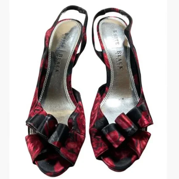 White House Black Market High Heel Peep Toe Floral Slingbacks Size 9M EUC - Picture 2 of 14